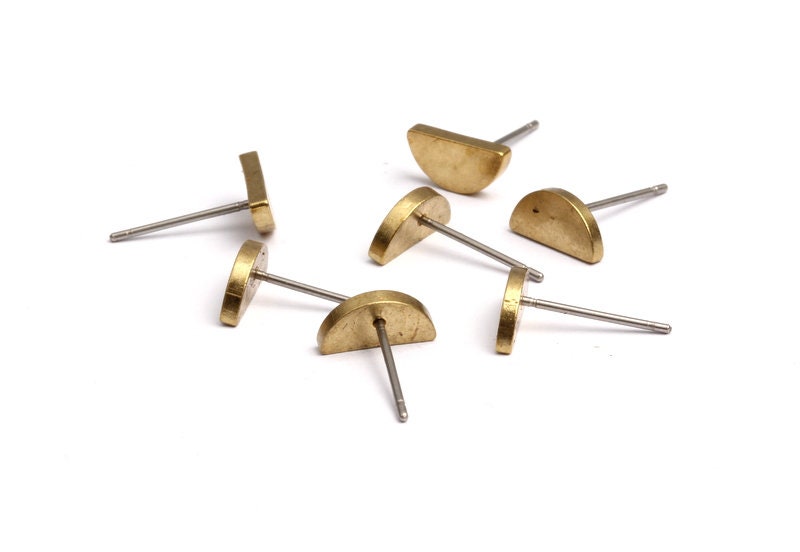 Semicircle Stud - Raw Brass Semicircle Stud - Stainless Steel Earring Posts - Ear Studs - Jewelry Supplies for Earrings - 9.85x4.92mm PP1015 - DOMEDBAZAAR