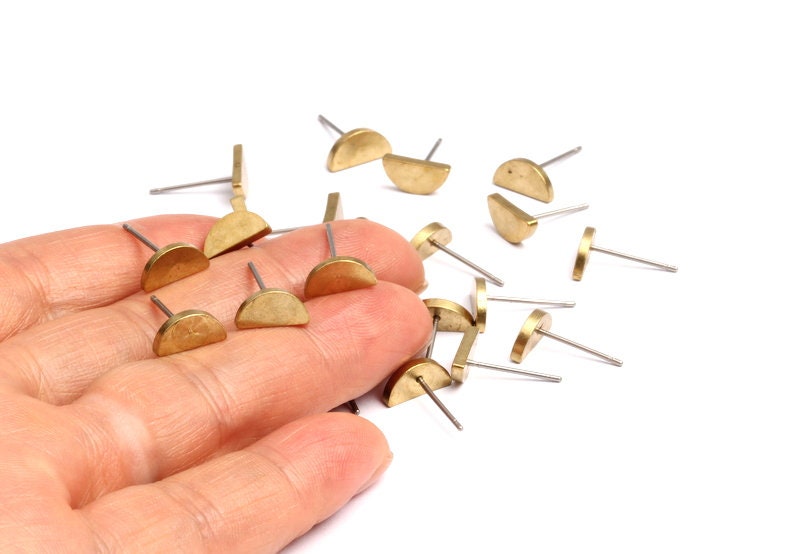 Semicircle Stud - Raw Brass Semicircle Stud - Stainless Steel Earring Posts - Ear Studs - Jewelry Supplies for Earrings - 9.85x4.92mm PP1015 - DOMEDBAZAAR