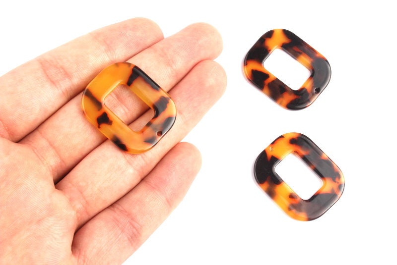 Acetate Rectangle Charms - Tortoise Shell Earrings - Rectangle Earrings and Pendant - Color Code: A01 - 32.4x26.5mm - AC1080A - DOMEDBAZAAR