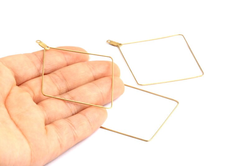 Raw Brass Earring Hoops - Square Shaped Ear Wire - Geometric Earring Findings - Jewelry Supplies - 59.8x53.3x0.7mm - PP1358 - DOMEDBAZAAR