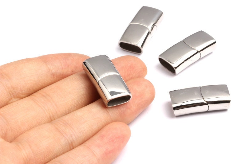 Stainless Steel Magnetic Clasp Charms - Nickel Flat Leather Cord Clasp - Magnetic Nickel Clasp - 24x12x7mm -SS1004S - DOMEDBAZAAR