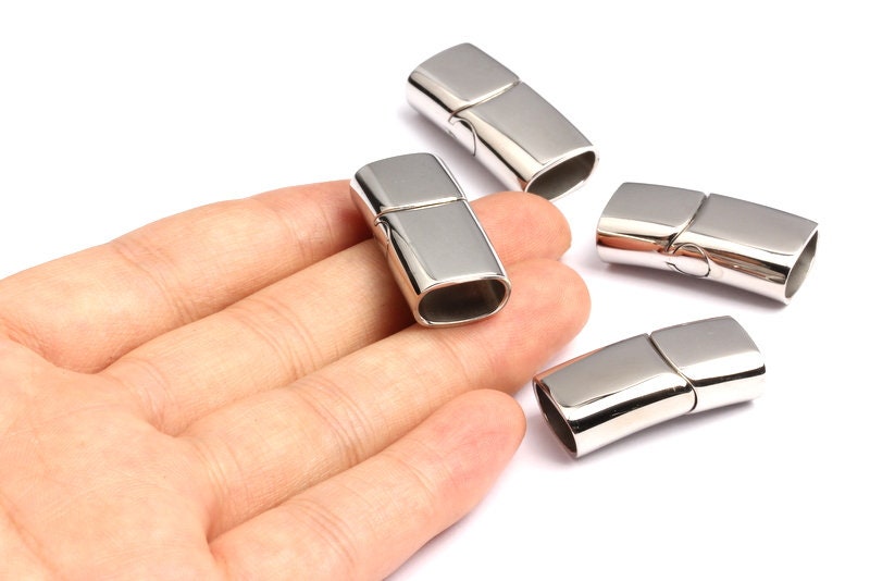Stainless Steel Magnetic Clasp Charms - Nickel Flat Leather Cord Clasp - Magnetic Nickel Clasp - 28x14x8mm -SS1004B - DOMEDBAZAAR