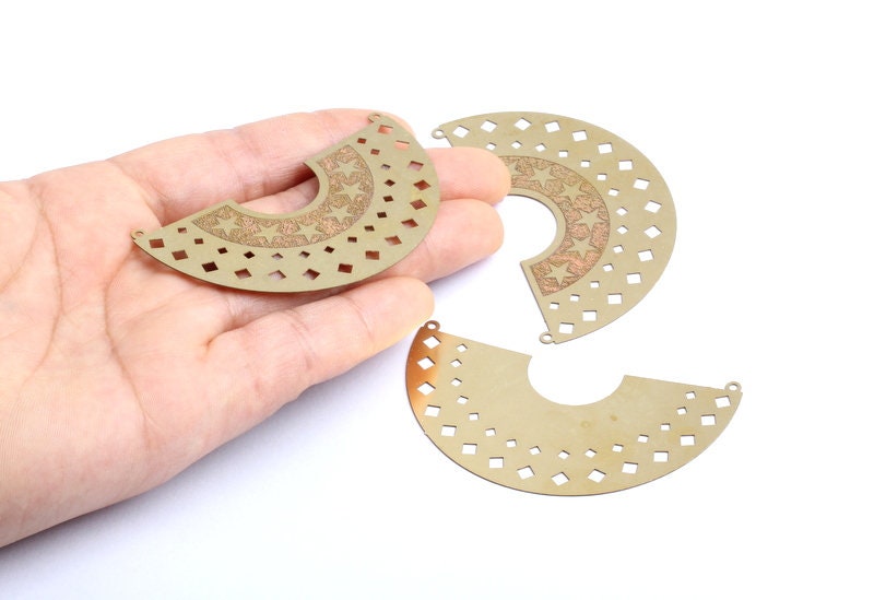 Semicircle Shaped Brass Necklace Charms - Raw Brass Semicircle Shaped Connector - Jewelry Supplies - 35.6x60x0.3mm - JJA3923 - DOMEDBAZAAR