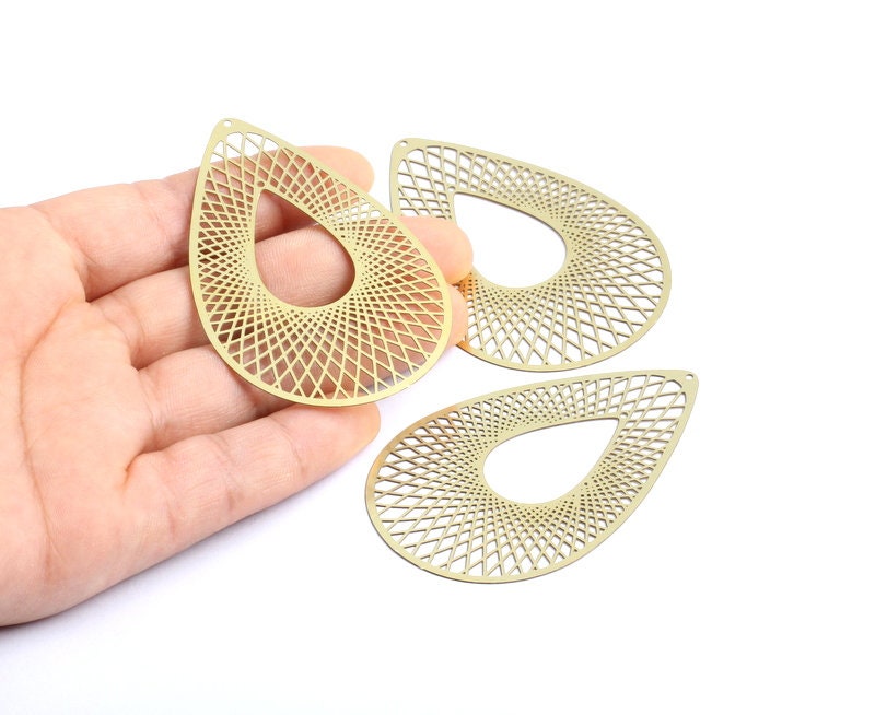 Raw Brass Marquise Shaped Earrings Charms - Brass Hallow Out Earring Charms - Earring Findings - Jewelry Supplies - 64x42.6x0.3mm - JJA3652 - DOMEDBAZAAR