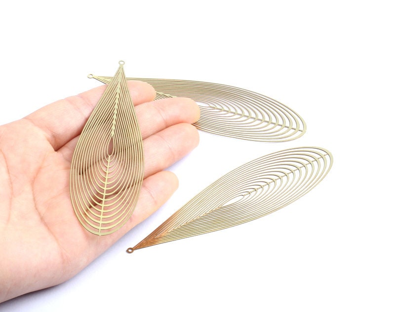 Raw Brass Leaf Shaped Earring Charms - Teardrop Earring Charms - Earring Findings - Jewellery Supplies - 98.1x29.5x0.3mm - JJA3738 - DOMEDBAZAAR