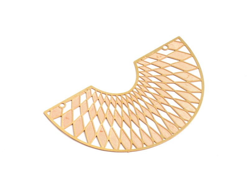 Semicircle Shaped Brass Necklace Charms - Raw Brass Semicircle Shaped Connector - Jewelry Supplies - 35.8x60x0.3mm - JJA3883 - DOMEDBAZAAR