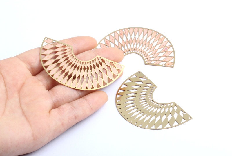 Semicircle Shaped Brass Necklace Charms - Raw Brass Semicircle Shaped Connector - Jewelry Supplies - 35.8x60x0.3mm - JJA3883 - DOMEDBAZAAR