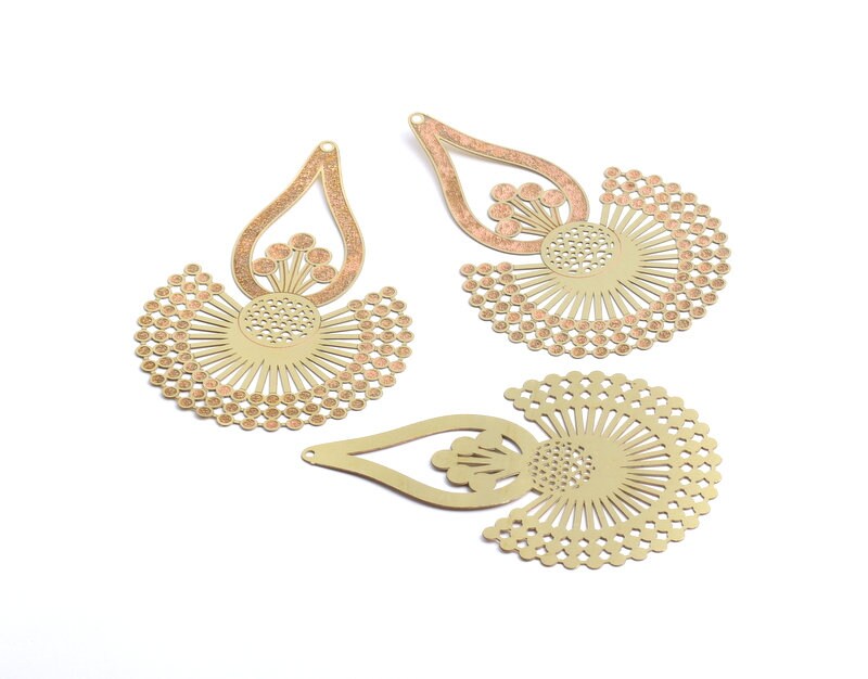 Raw Brass Hollow Out Earring Charms - Exaggerated Earring Charms - Earring Findings - Jewelry Supplies - 74.6x51x0.3mm - JJA3908 - DOMEDBAZAAR