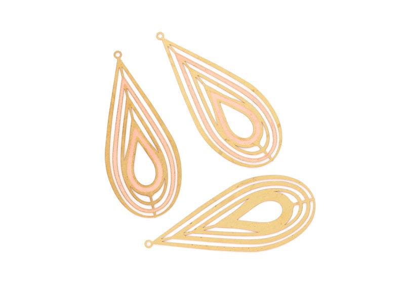Raw Brass Water Droplet Shaped Earring Charms - Hallow Out Earring Findings - Jewelry Supplies - 60.5x26mm - JJB3661 - DOMEDBAZAAR