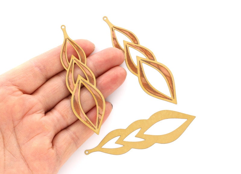 Raw Brass Flower Shaped Earring Charms -Hallow Out Earring Charms - Earring Findings - Jewelry Supplies - 79.2x22.9x0.3mm - JJB4143 - DOMEDBAZAAR