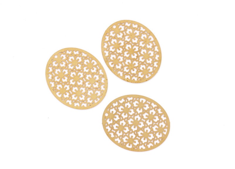 Raw Brass Teardrop Shaped Earring Charms - Hallow Out Earring Charms - Earring Findings - Jewelry Supplies - 38.5x32x0.3mm - JJB3785 - DOMEDBAZAAR