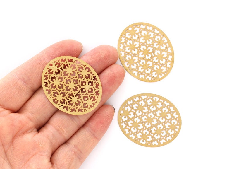 Raw Brass Teardrop Shaped Earring Charms - Hallow Out Earring Charms - Earring Findings - Jewelry Supplies - 38.5x32x0.3mm - JJB3785 - DOMEDBAZAAR