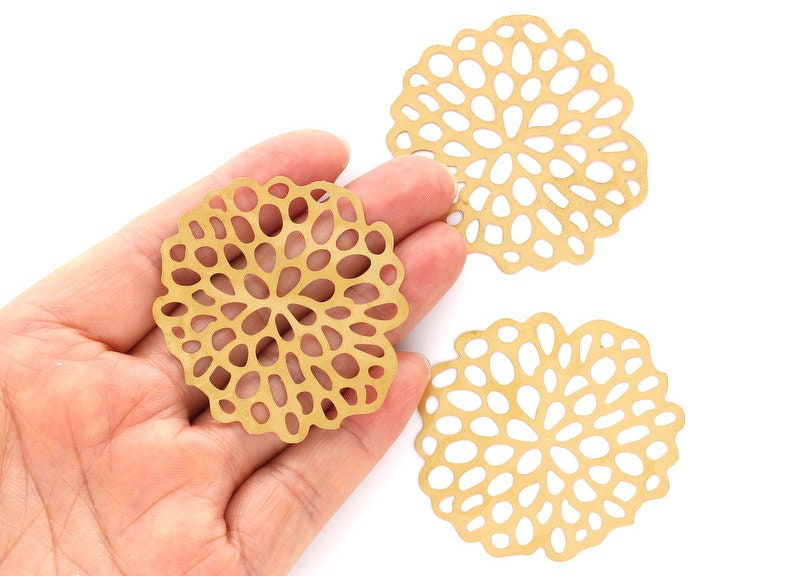 Raw Brass Flower Shaped Earring Charms - Hallow Out Earring Charms - Earring Findings - Jewellery Supplies - 51.1x48.9x0.3mm - JJA3875 - DOMEDBAZAAR