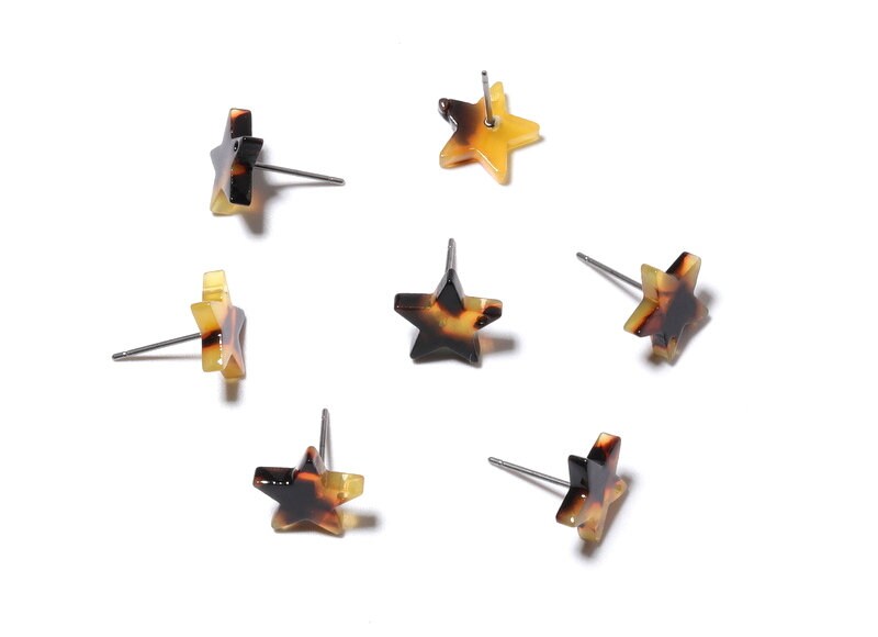 Acetate Acrylic Earring Stud - Post Charms - Star Shaped Tortoise Shell Earrings - Color Code: A02 - 12.8x11.5x2.6mm - AC1138C - DOMEDBAZAAR
