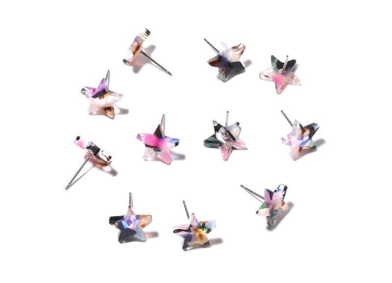 Acetate Acrylic Earring Stud - Post Charms - Tortoise Shell Earrings - Star Shaped Earrings - Color Code: A11 - 12.8x11.5x2.6mm - AC1138D - DOMEDBAZAAR