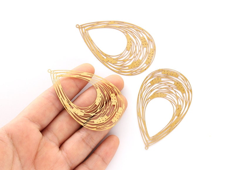 Raw Brass Marquise Shaped Earring Charms - Hallow Out Earring Finding - Jewelry Making - Jewelry Supplies - 60.1x36.9mm - JJB3245 - DOMEDBAZAAR