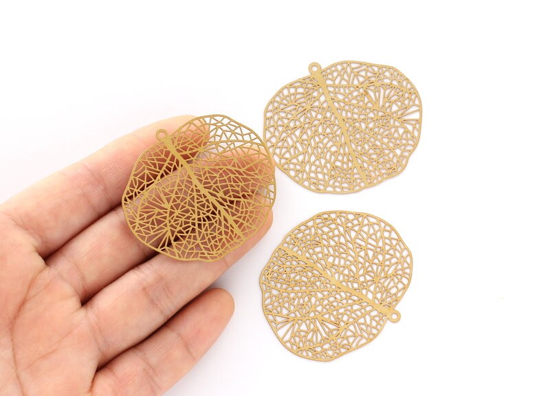 Raw Brass Leaf Shaped Earring Charms -  Hallow Out Earring Finding - Jewelry Making - Jewelry Supplies -39.4x44.9mm - JJB3390 - DOMEDBAZAAR