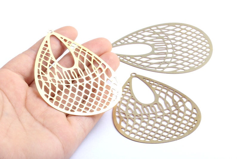 Raw Brass Marquise Shaped Earrings Charms - Raw Brass Hallow Out Earring Charms - Earring Findings - 72.1x53.5x0.3mm - JJA3916 - DOMEDBAZAAR