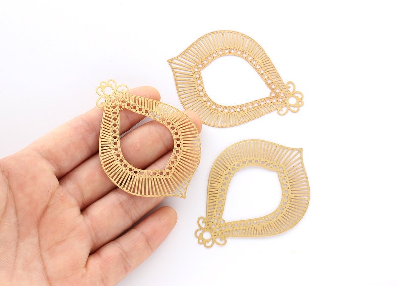 Raw Brass Marquise Shaped Earring Charms - Hallow Out Earring Findings - Jewelry Supplies - 62.2x44.8x0.3mm - JJB3855 - DOMEDBAZAAR