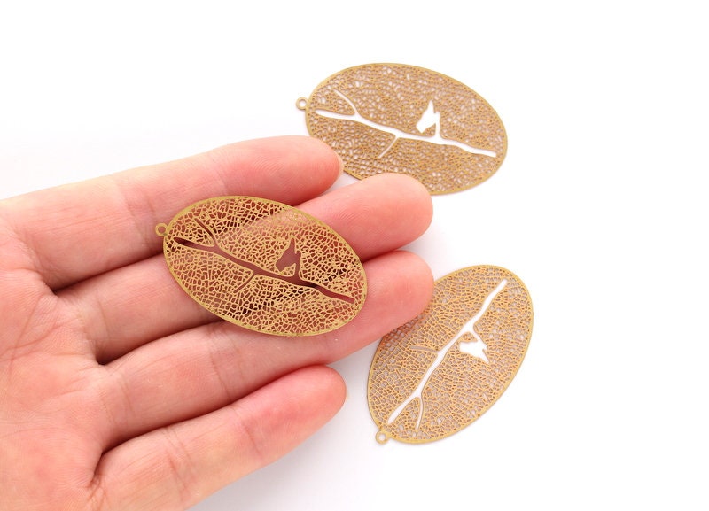 Raw Brass Ellipse Shaped Earring Charms -  Hallow Out Earring Charms - Earring Findings - Jewelry Supplies - 42x25.3x0.3mm - JJB3521 - DOMEDBAZAAR