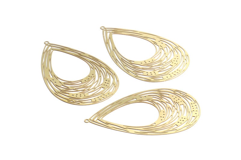 Raw Brass Marquise Shaped Earrings Charms - Brass Hallow Out Earring Charms  - Earring Findings - Jewelry Supplies - 67x41.4x0.3mm - JJA3858 - DOMEDBAZAAR