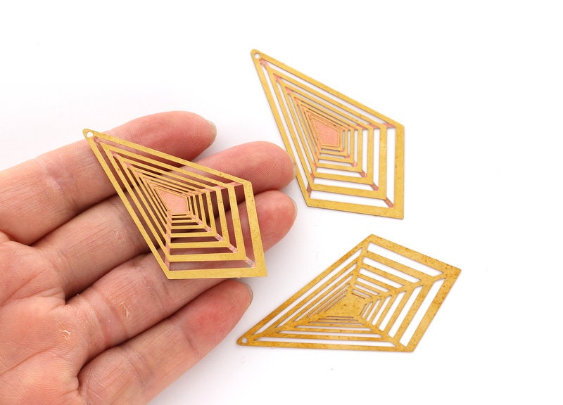 Raw Brass Diamond Shaped Earring Charms - Hallow Out Earring Charms - Geometric Pendant - Jewelry Supplies - 60x32.4x0.3mm - JJB3293 - DOMEDBAZAAR
