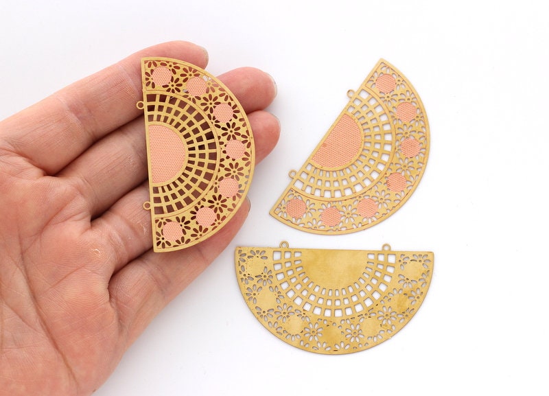 Raw Brass Semicircle Shaped  Necklace Charms - Hallow Out Necklace Charms - Necklace Findings - Jewelry Supplies - 34.7x58x0.3mm - JJB3375 - DOMEDBAZAAR