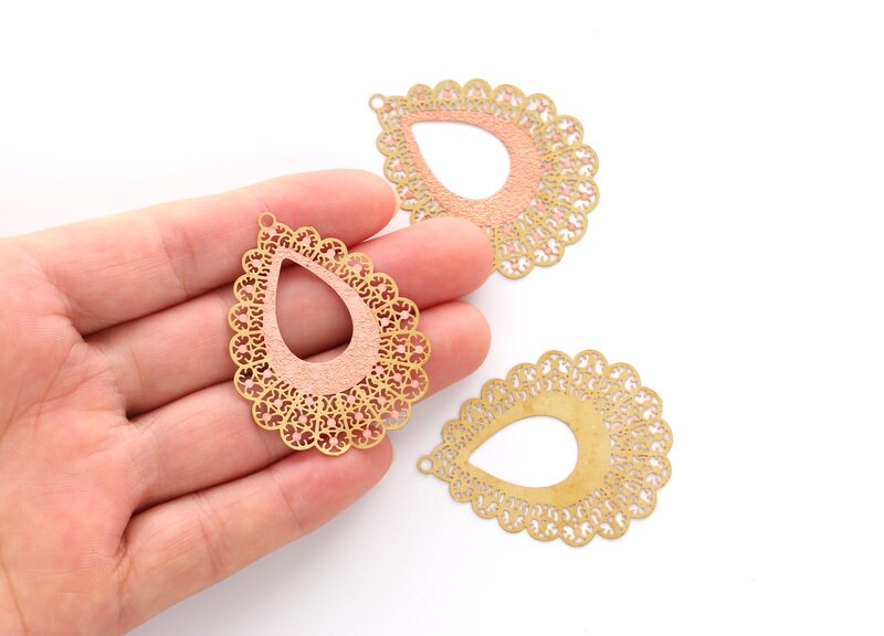 Raw Brass Marquise Shaped Earrings Charms - Brass Hallow Out Earring Charms - Earring Findings - Jewelry Supplies - 44.9x35x0.3mm - JJB3455 - DOMEDBAZAAR