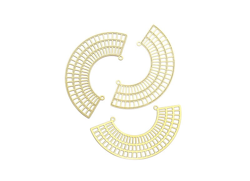 Raw Brass Semicircle Shaped Brass Necklace Charms - Hallow Out Necklace Charms - Jewelry Supplies - 33.4x61x0.3mm - JJA3675 - DOMEDBAZAAR