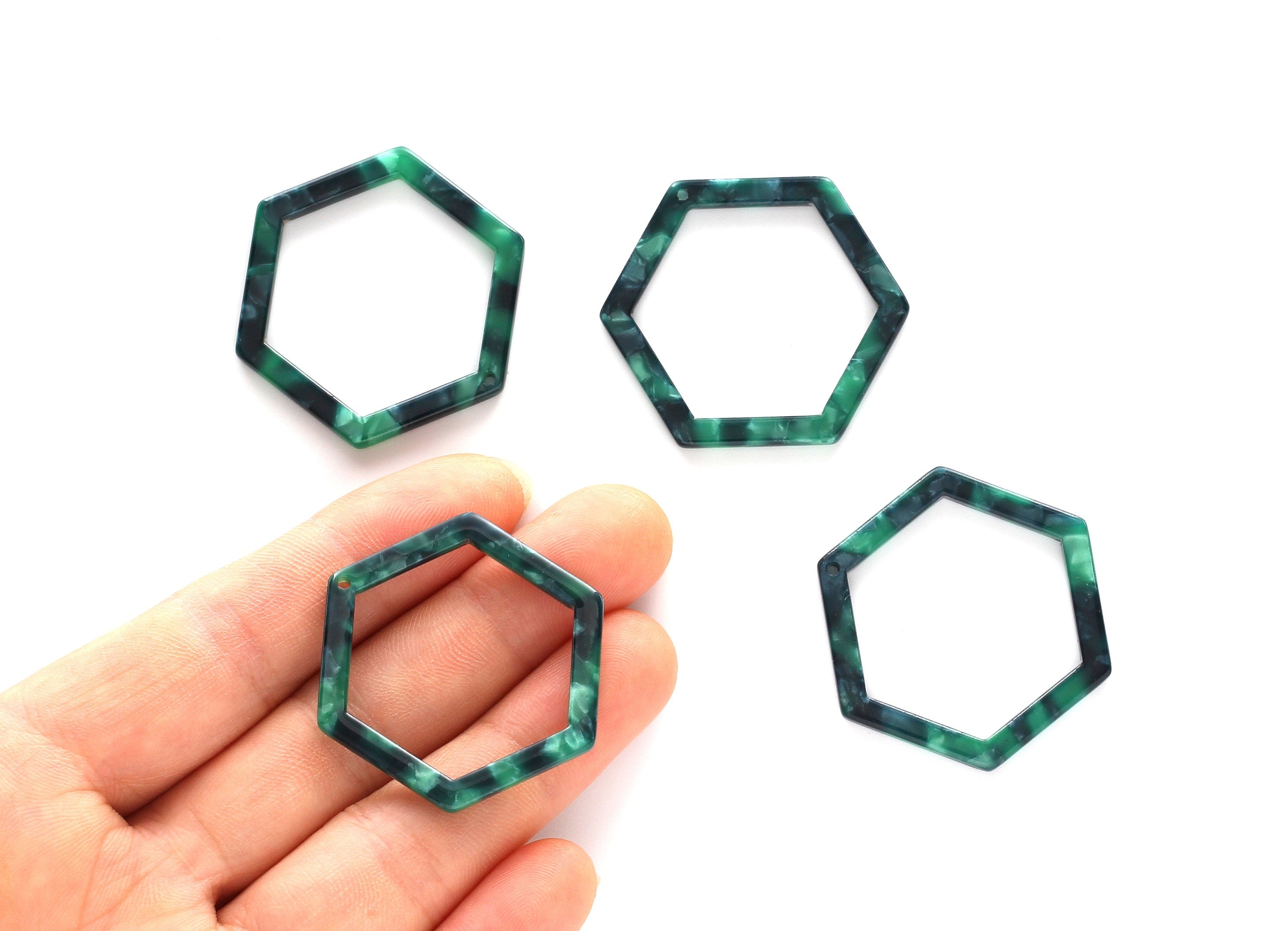 Acetate Hexagon Earring Charms - Hexagon Shaped Pendant - Earring Findings - Jewelry Supplies - Color Code: A13 - 36x32x2.68mm - AC1124C - DOMEDBAZAAR