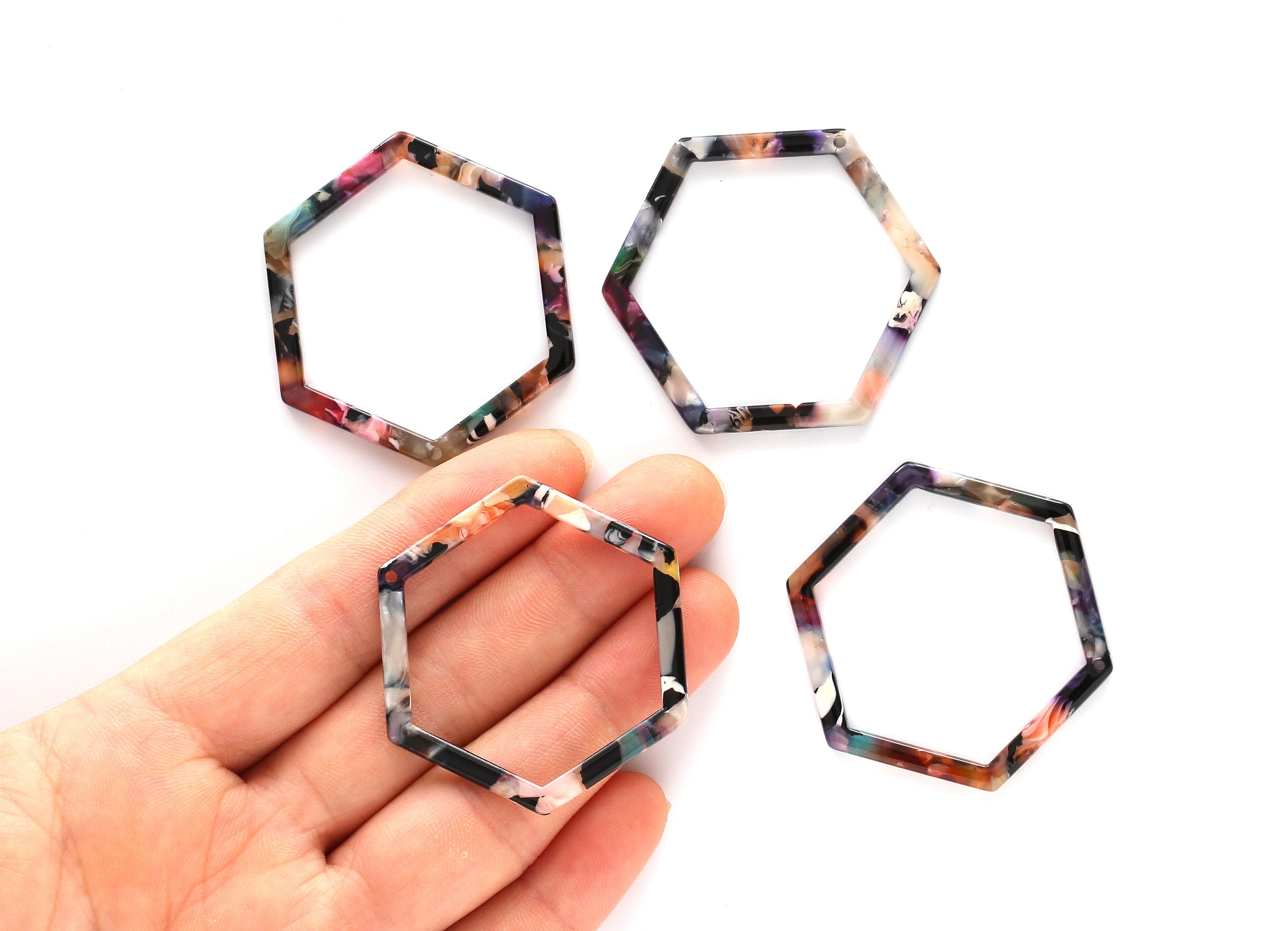 Acetate Hexagon Earring Charm - Acrylic Hexagon Pendant - Earring Findings - Jewelry Supplies - Color Code: A58 - 44.75x39x2.68mm - AC1125E - DOMEDBAZAAR