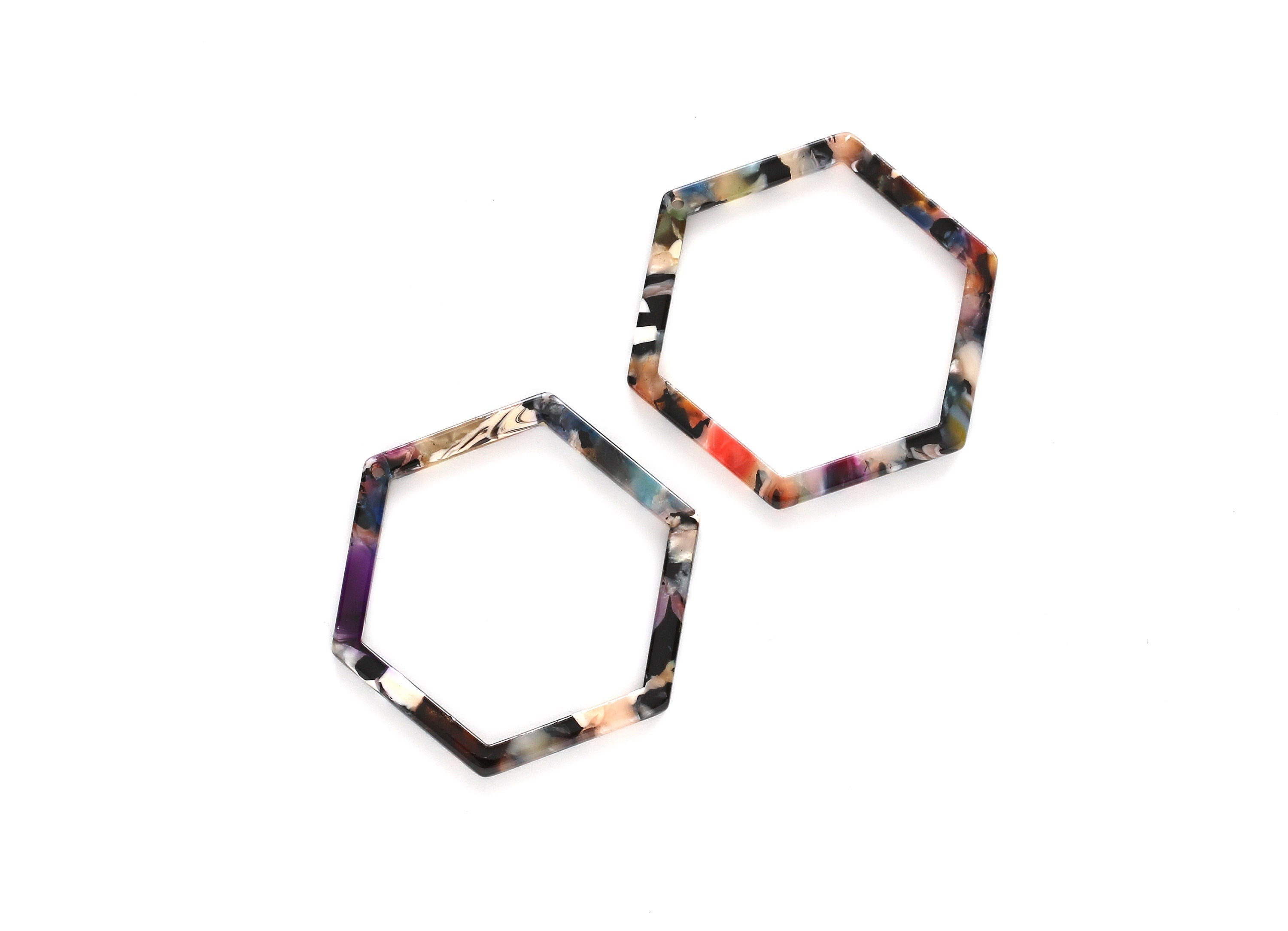 Acetate Hexagon Earring Charm - Acrylic Hexagon Pendant - Earring Findings - Jewelry Supplies - Color Code: A58 - 44.75x39x2.68mm - AC1125E - DOMEDBAZAAR