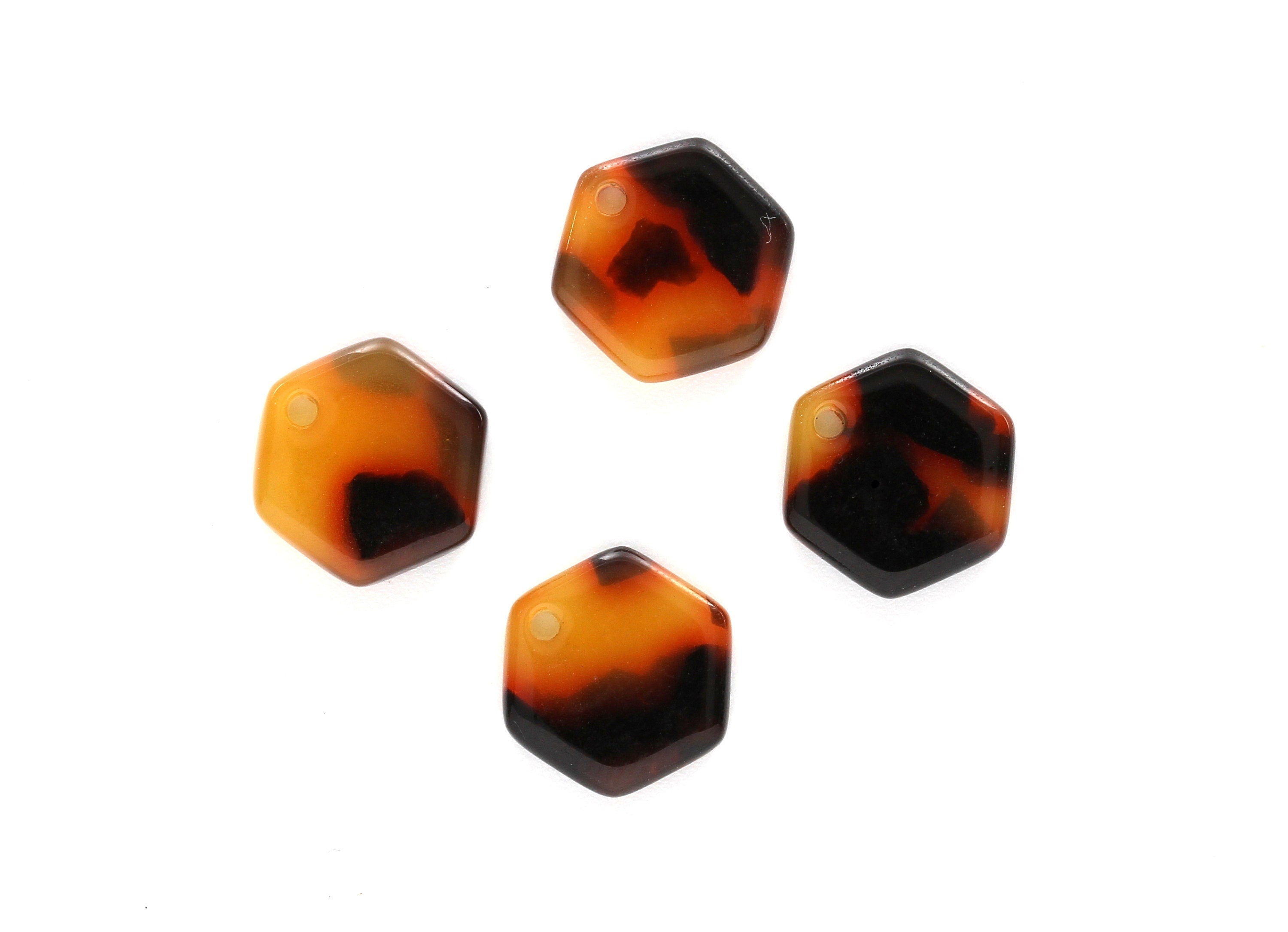 Acetate Acrylic Earring Charms - Tortoise Shell - Hexagon Pendant - Jewelry Supplies - Color Code: A01 - 12x11x2.56mm - AC1121A - DOMEDBAZAAR