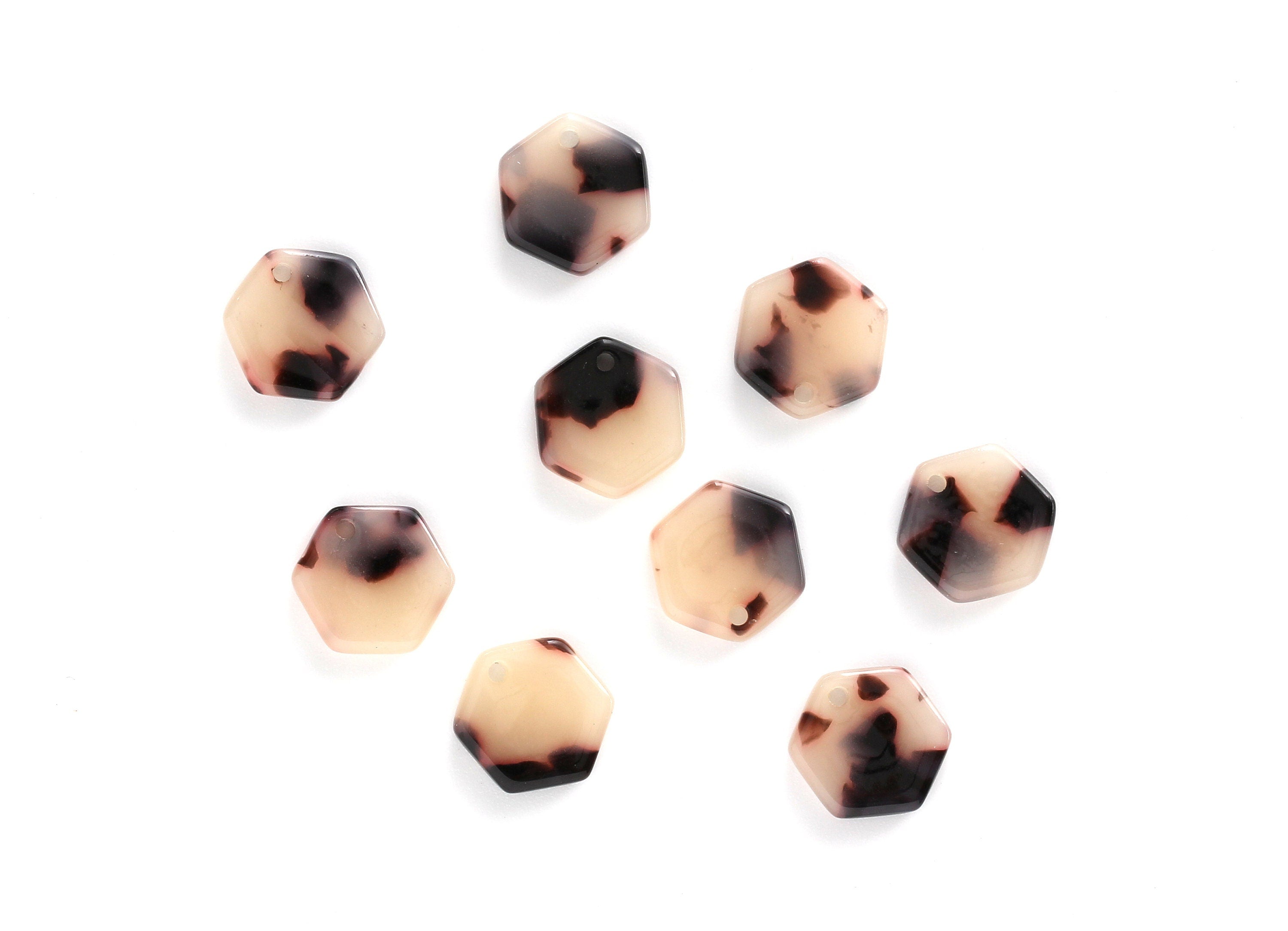 Acetate Acrylic Earring Charm - Blonde Tortoise Shell Earring - Hexagon Shaped Pendant - Color Code: A07 - 12x11x2.56mm - AC1121B - DOMEDBAZAAR