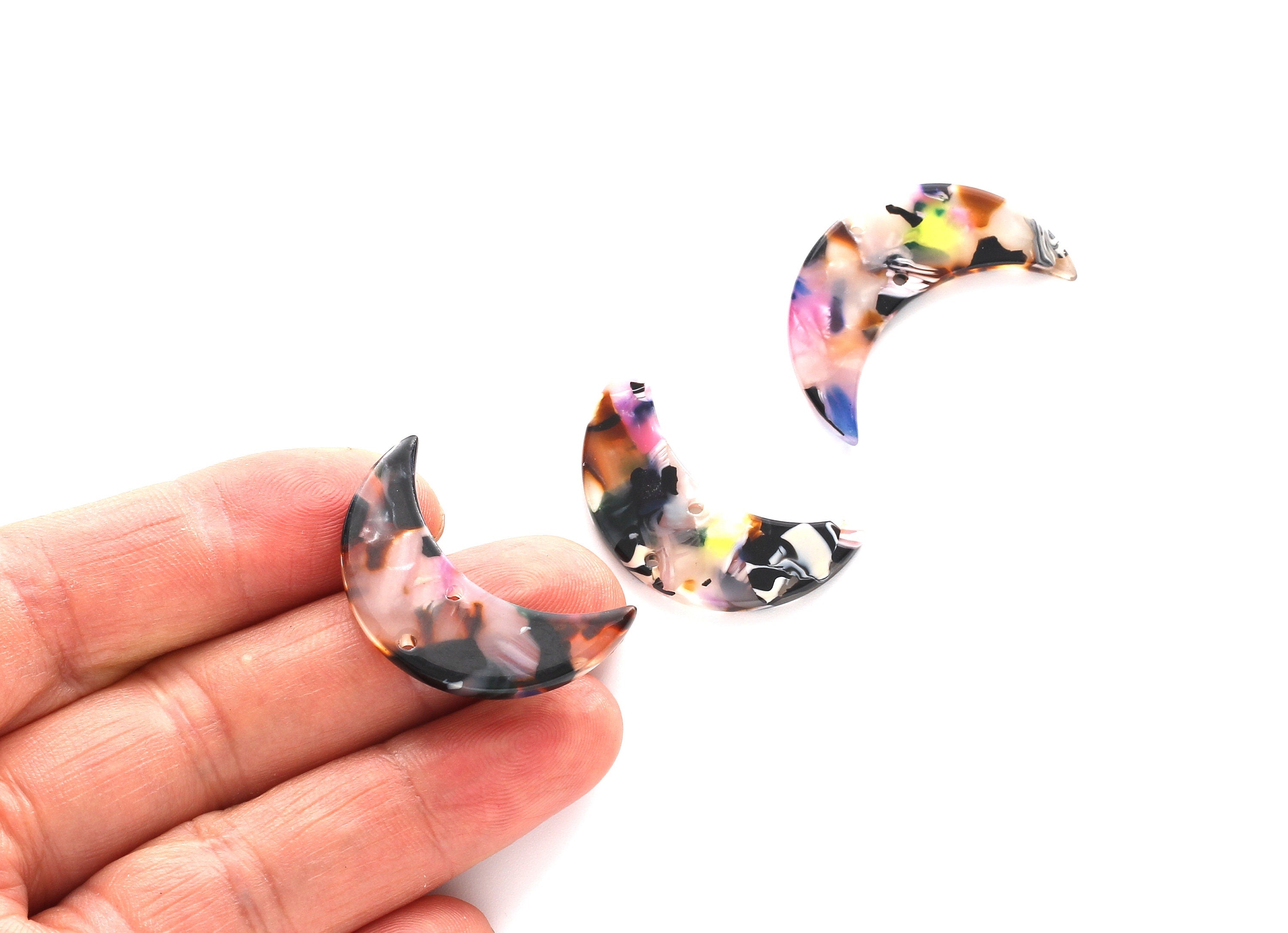 Acetate Moon Connector - Two Holes - Moon Earring and Pendant - Jewellery Supplies - Color Code: A11 - 29.9x19.4x2.6mm - AC1110EE - DOMEDBAZAAR