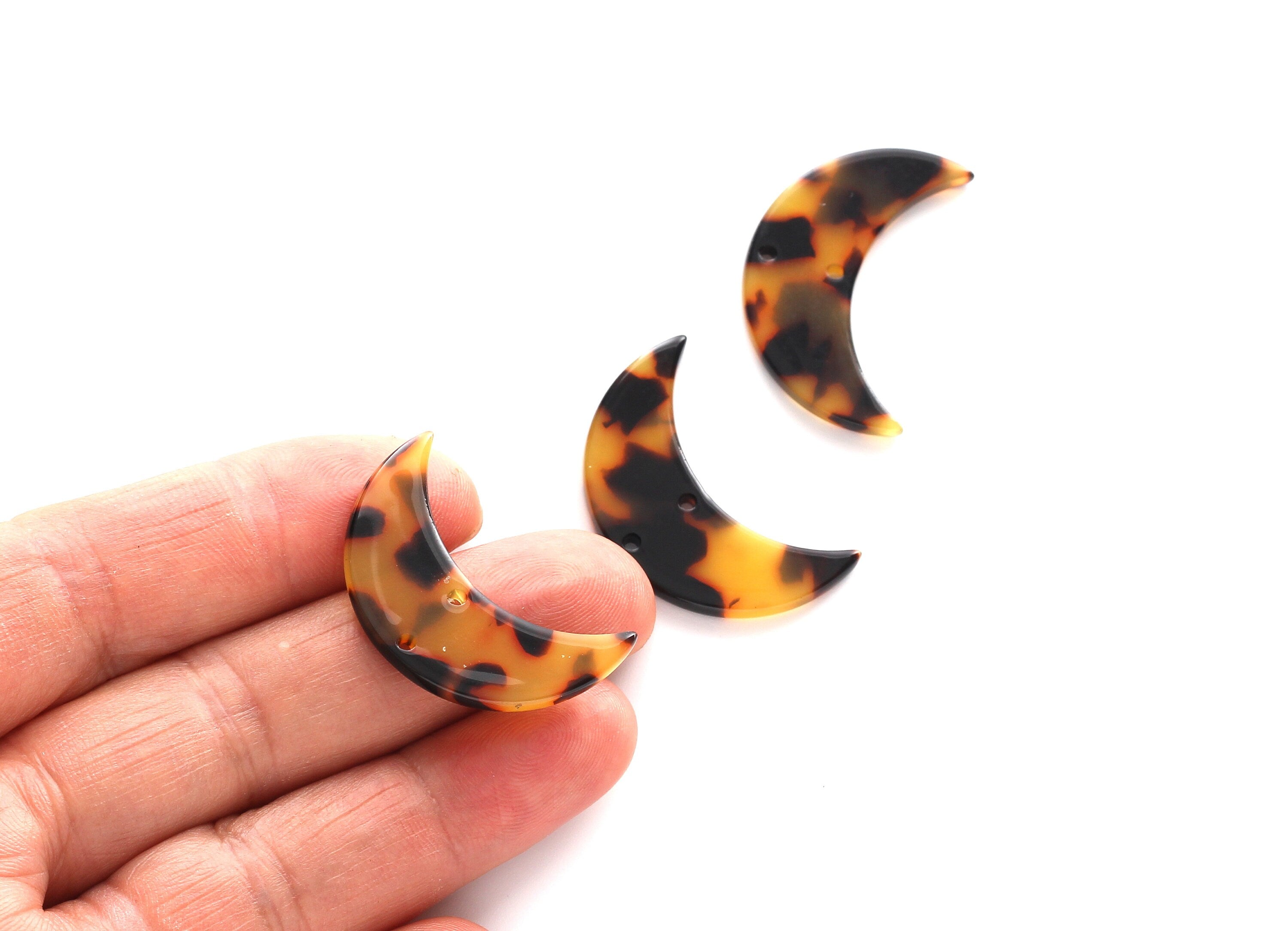 Acetate Moon Connector - Two Holes - Tortoise Shell Earring - Moon Earring and Pendant - Color Code: A01 - 29.9x19.4x2.6mm - AC1110AA - DOMEDBAZAAR