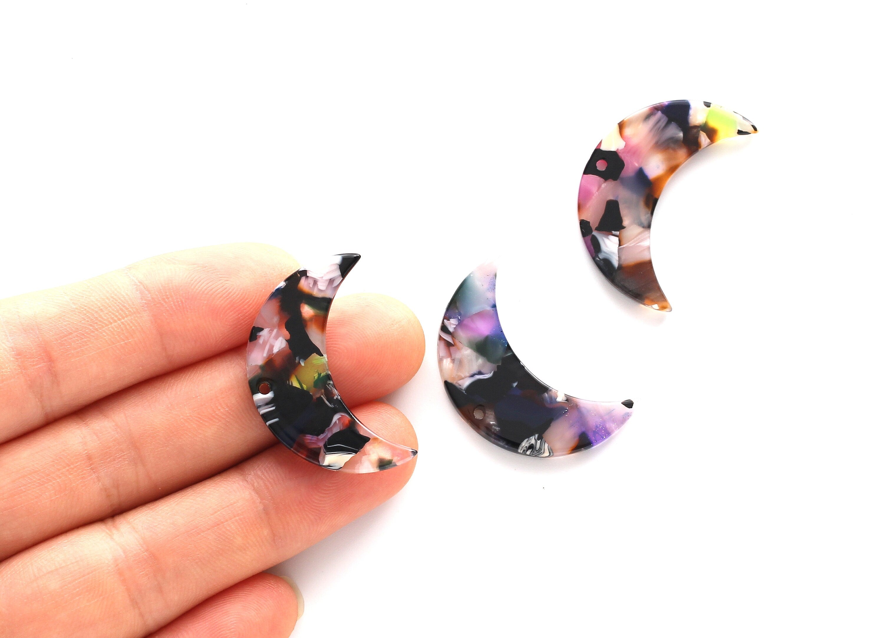 Acetate Moon Charms - 1 Holes - Moon Earring and Pendant - Earring Findings - Jewellery Supplies - Color Code: A11 - 30x19.4x2.6mm - AC1110E - DOMEDBAZAAR