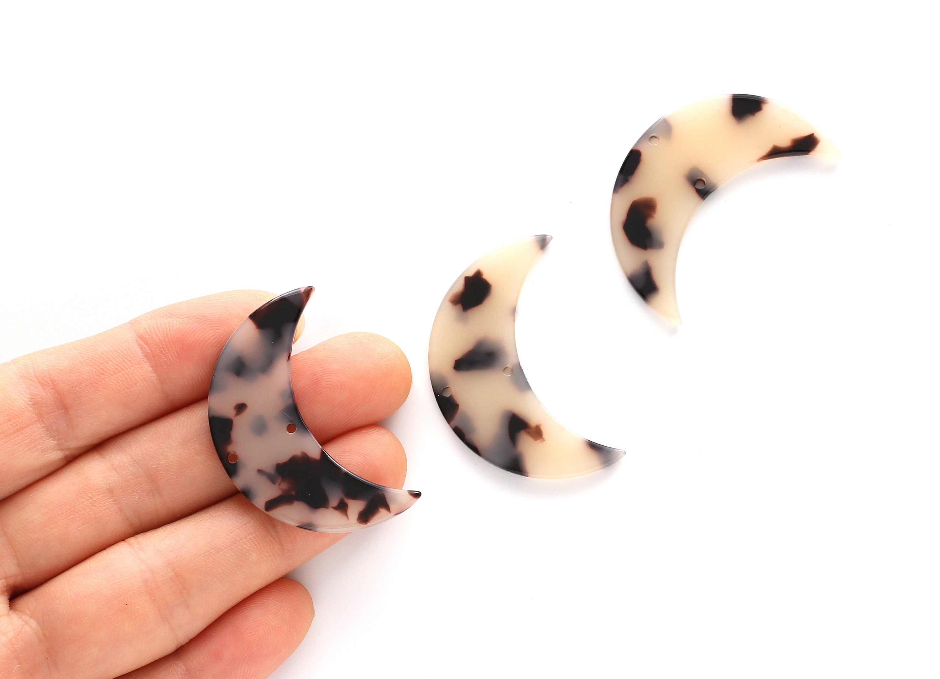 Acetate Moon Connector - Two Holes - Blonde Tortoise Shell Earrings - Moon Pendant - Color Code: A07 - 37.9x25.5x2.6mm - AC1111BB - DOMEDBAZAAR