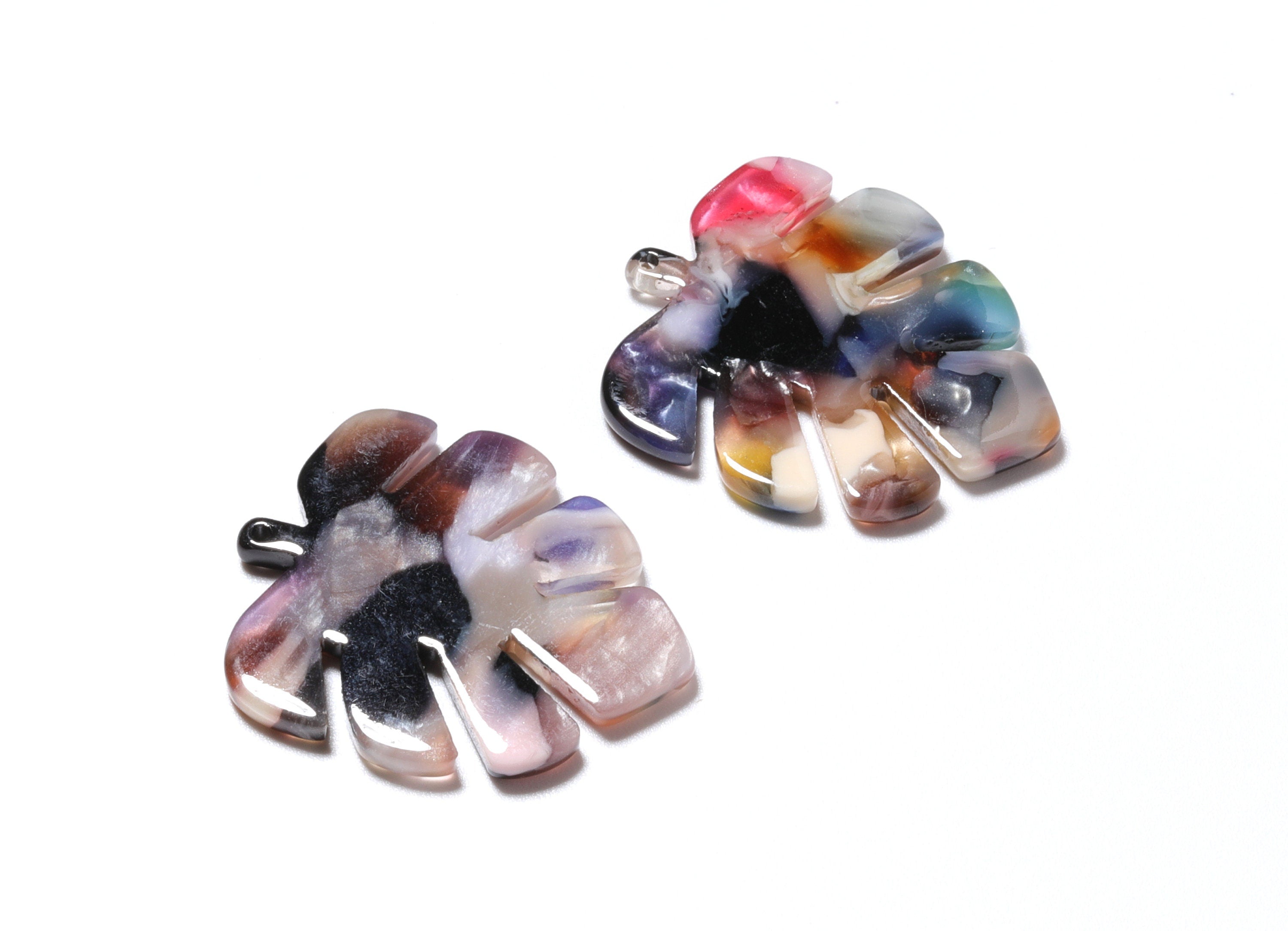 Tortoise Shell Earrings - Acetate Earring Charms - Monstera Leaf Shaped Pendant - Color Code: A60 - 30x24.5x2.57mm - AC1087J - DOMEDBAZAAR