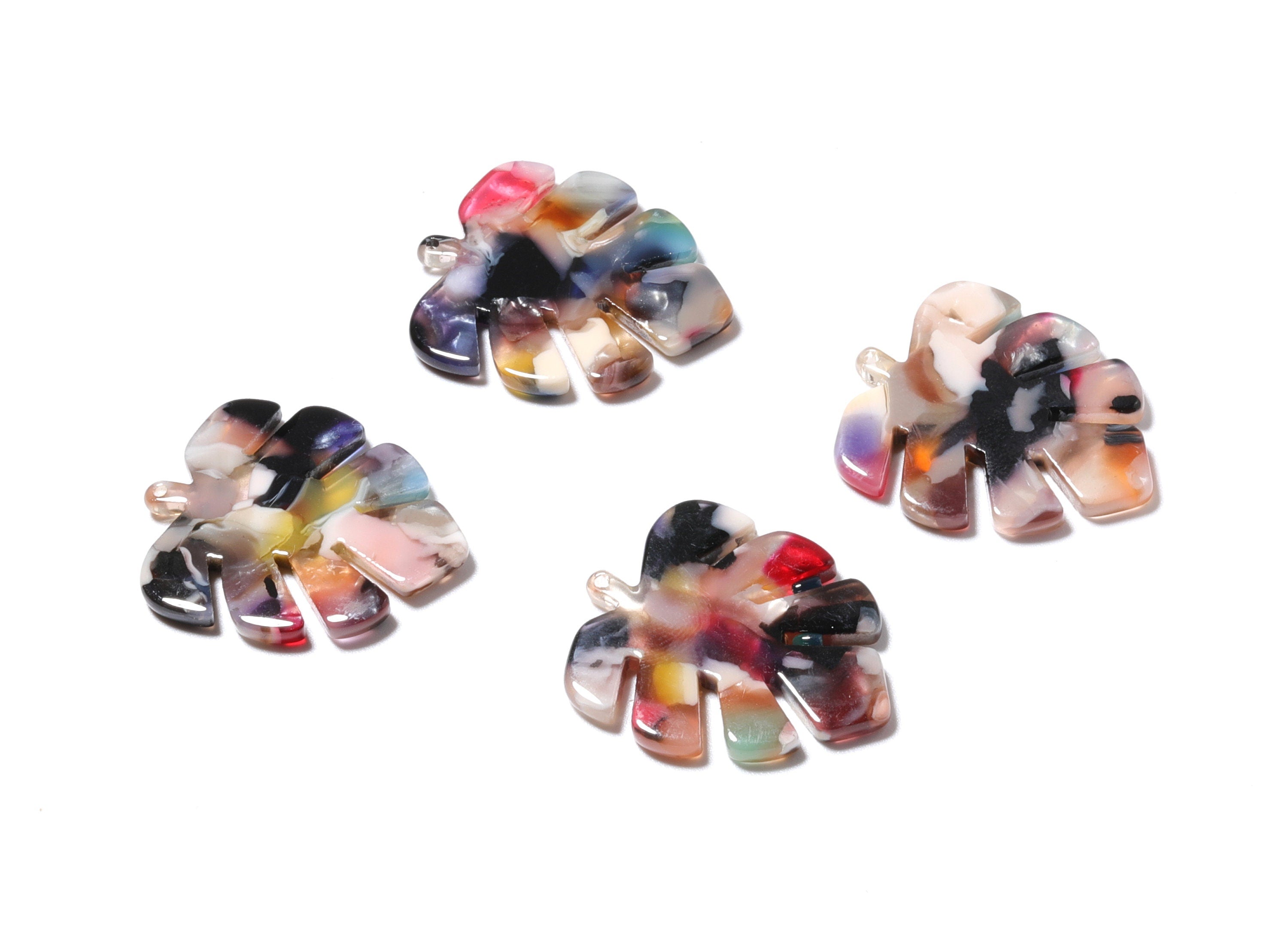 Tortoise Shell Earrings - Acetate Earring Charms - Monstera Leaf Shaped Pendant - Color Code: A60 - 30x24.5x2.57mm - AC1087J - DOMEDBAZAAR