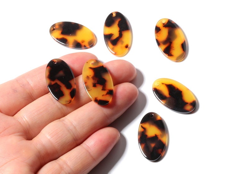 Acetate Oval Earring Charms - Tortoise Shell Earrings - Oval Pendant - Jewelry Making Supplies - Color Code: A01 - 26x13.7x2.53mm - AC1163A - DOMEDBAZAAR
