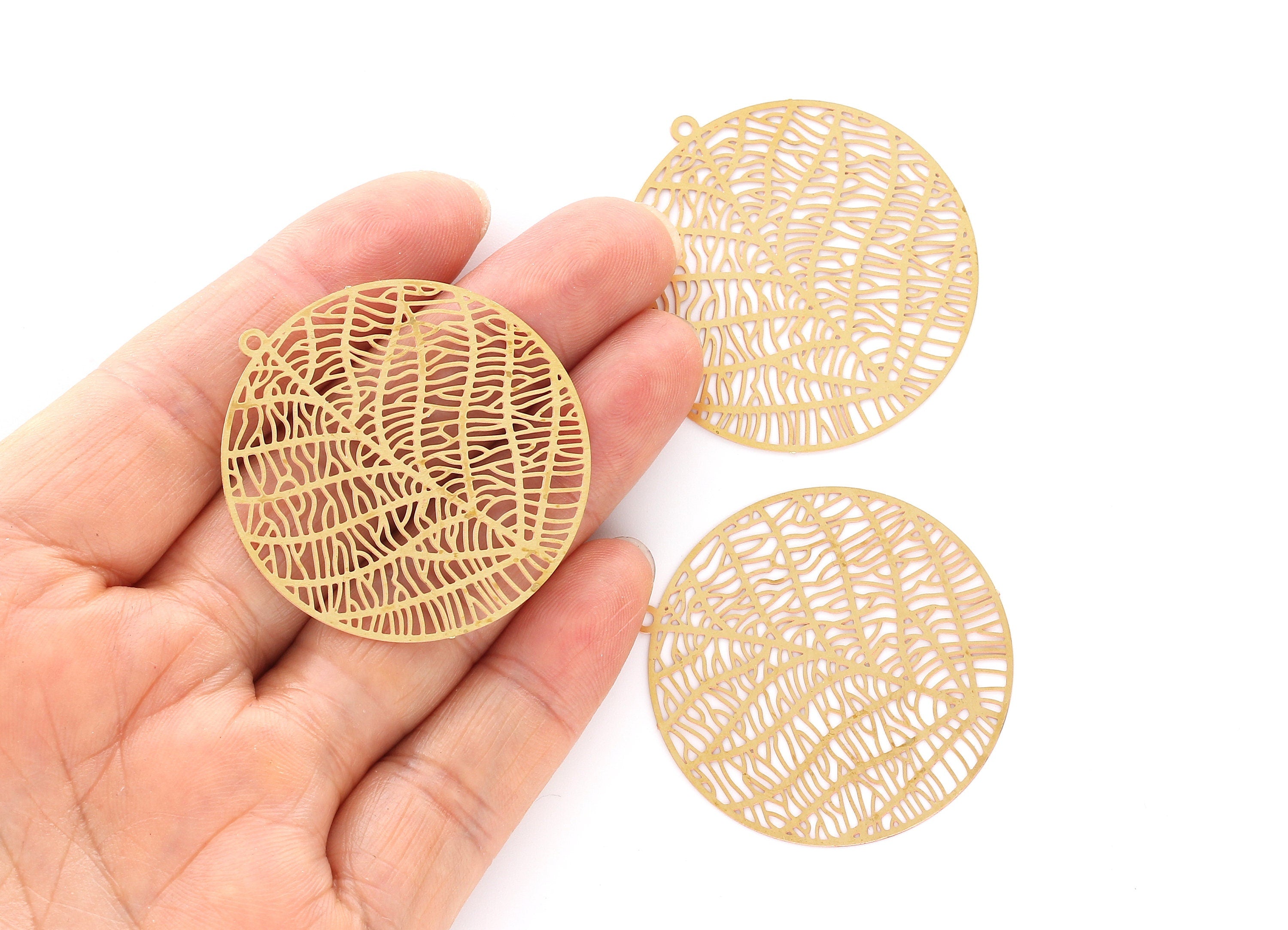Raw Brass Circular Shaped Earring Charms - Hallow Out Earring Charms - Earring Findings - Jewelry Supplies - 42.4x40x0.3mm - JJB3488 - DOMEDBAZAAR