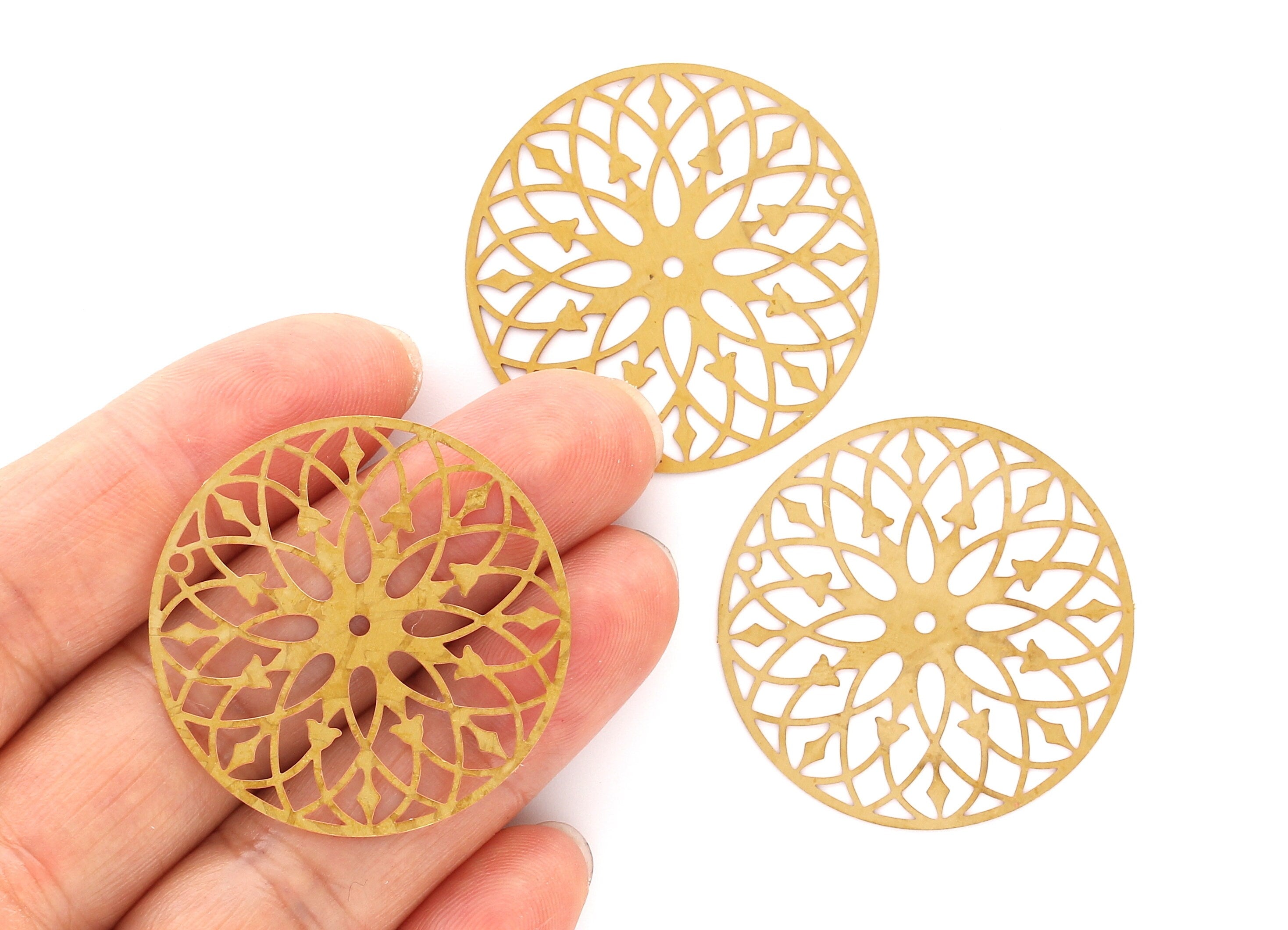 Raw Brass Circular Shaped Earring Charms - Hallow Out Earring Charms - Earring Findings - Jewelry Supplies - 34.8x34.8x0.3mm - JJB3787 - DOMEDBAZAAR