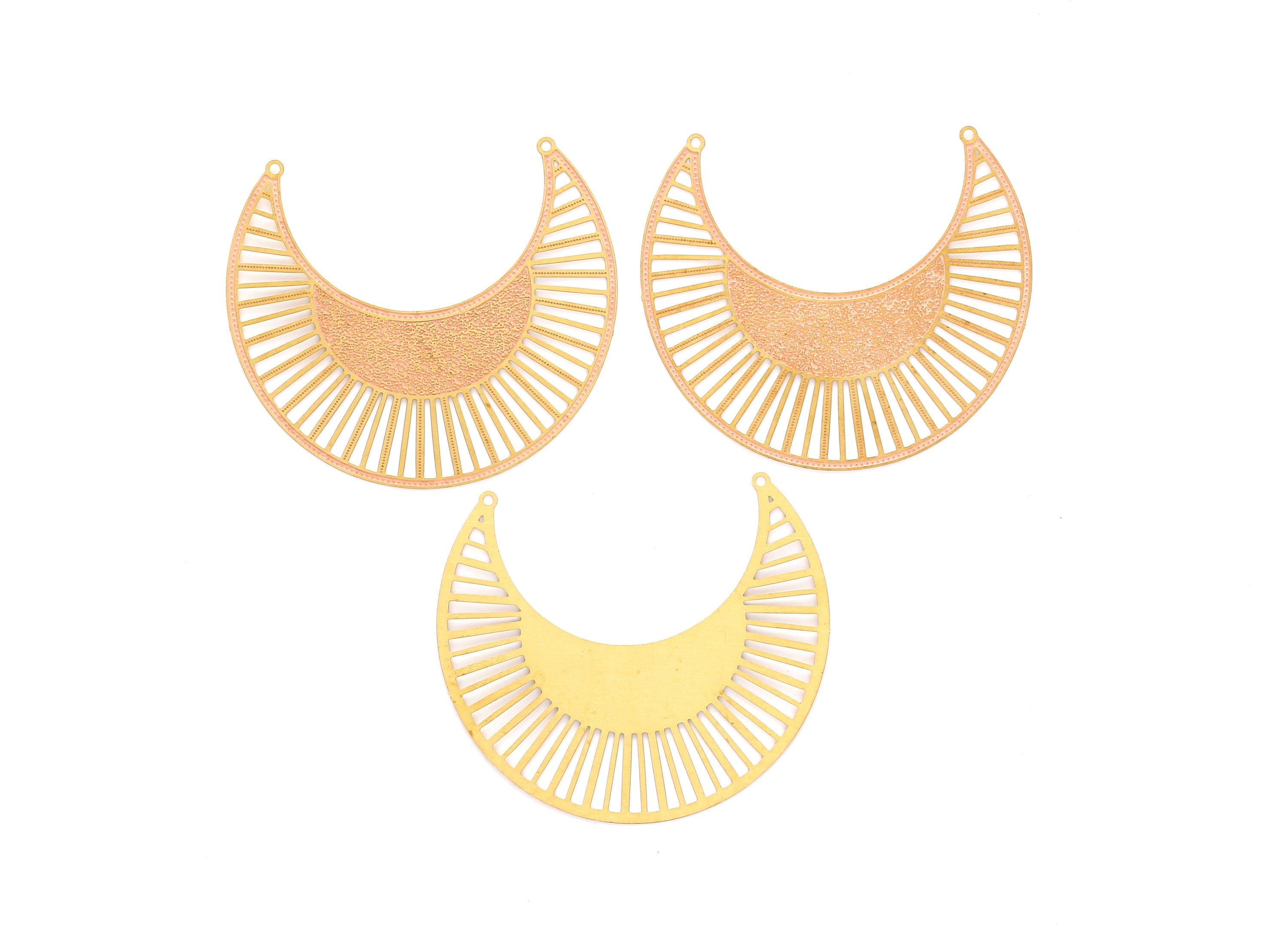 Raw Brass Semicircle Shaped Brass Necklace Charms - Hallow Out Necklace Charms - Jewellery Supplies - 53.5x60.5x0.3mm - JJA3713 - DOMEDBAZAAR