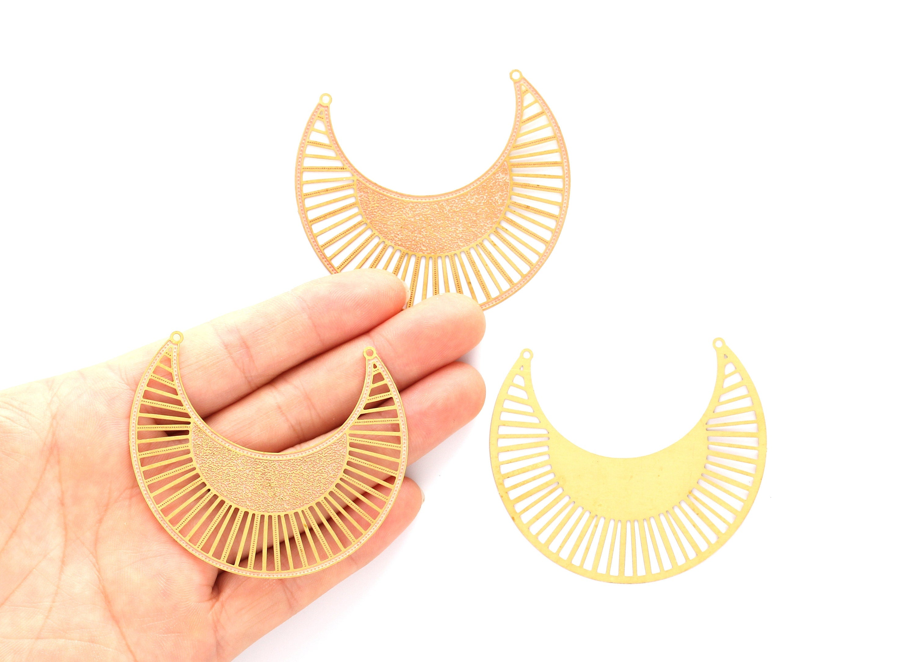 Raw Brass Semicircle Shaped Brass Necklace Charms - Hallow Out Necklace Charms - Jewellery Supplies - 53.5x60.5x0.3mm - JJA3713 - DOMEDBAZAAR