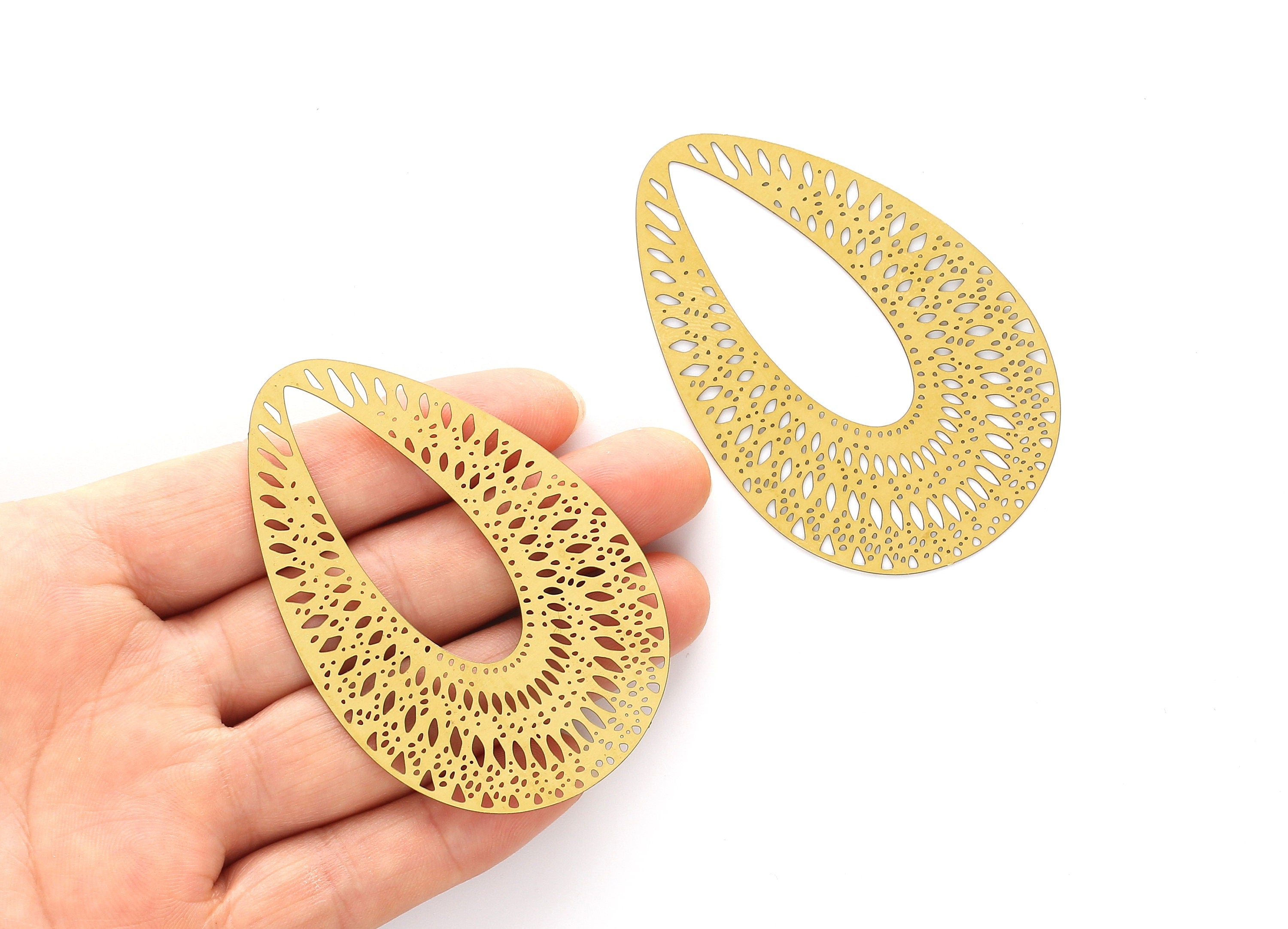 Raw Brass Marquise Shaped Earrings Charms - Raw Brass Hallow Out Earring Charms - Earring Findings - 68x45x0.3mm - JJA3761 - DOMEDBAZAAR