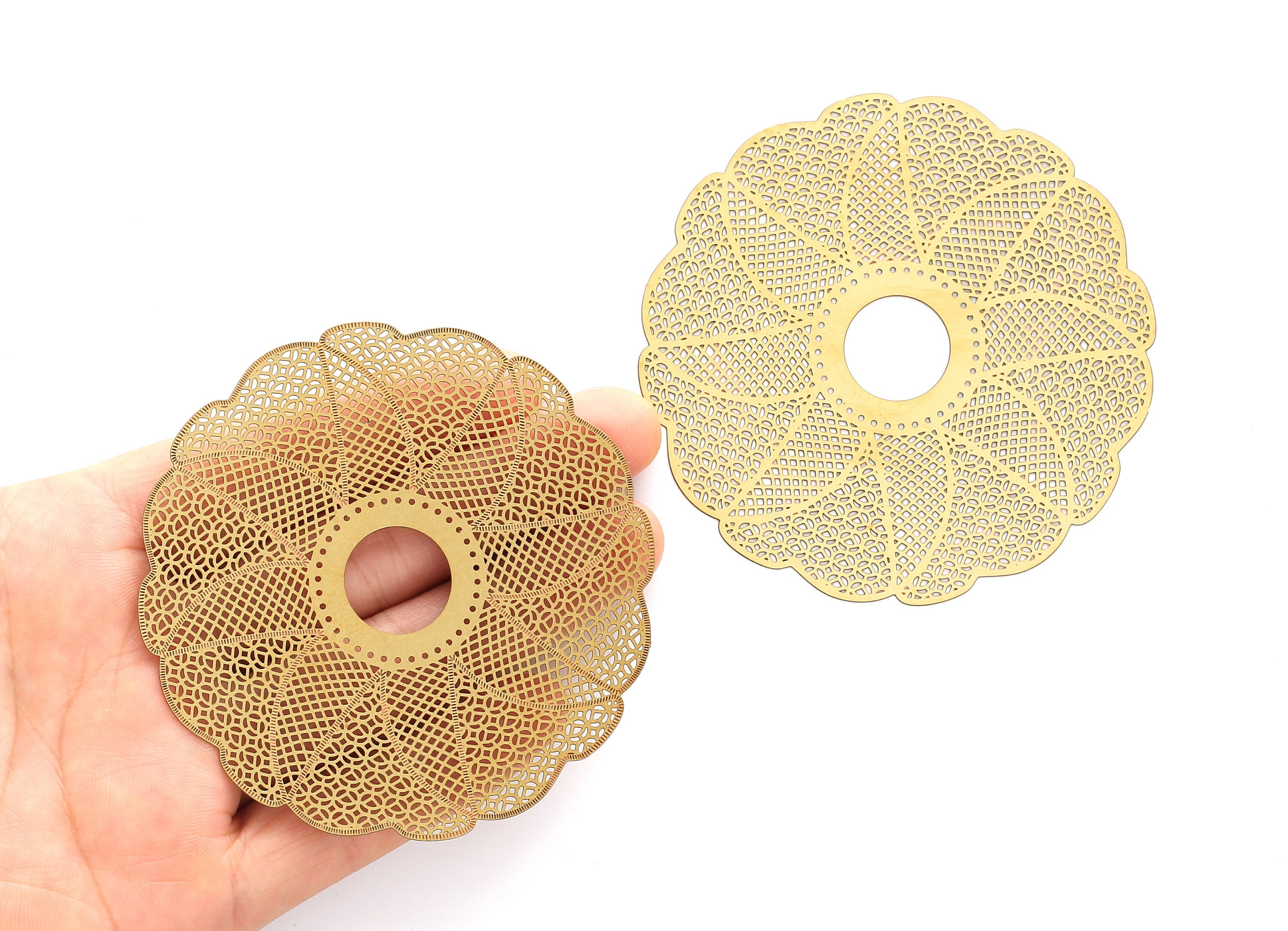 Raw Brass Circular Shaped Earring Charms - Hallow Out Earring Charms - Earring Findings - Jewelry Supplies - 75.5x75.5x0.3mm - JJA3825 - DOMEDBAZAAR