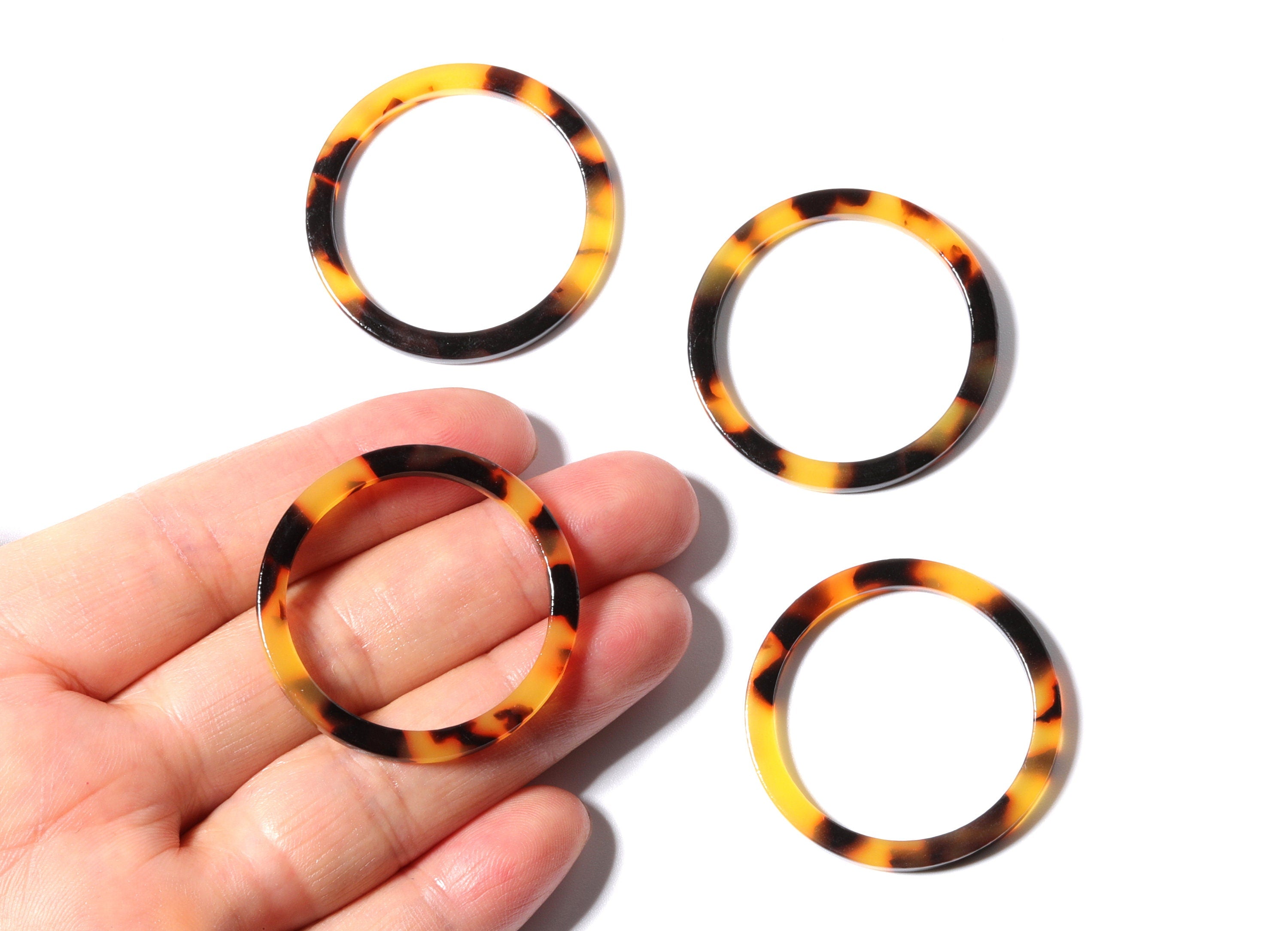 Acetate Hoop Earrings Charms - Tortoise Hoop Shell Earrings - Circle Shaped Pendant - Jewelry Making Supplies - 36x36x2.28mm- AC1168A - DOMEDBAZAAR