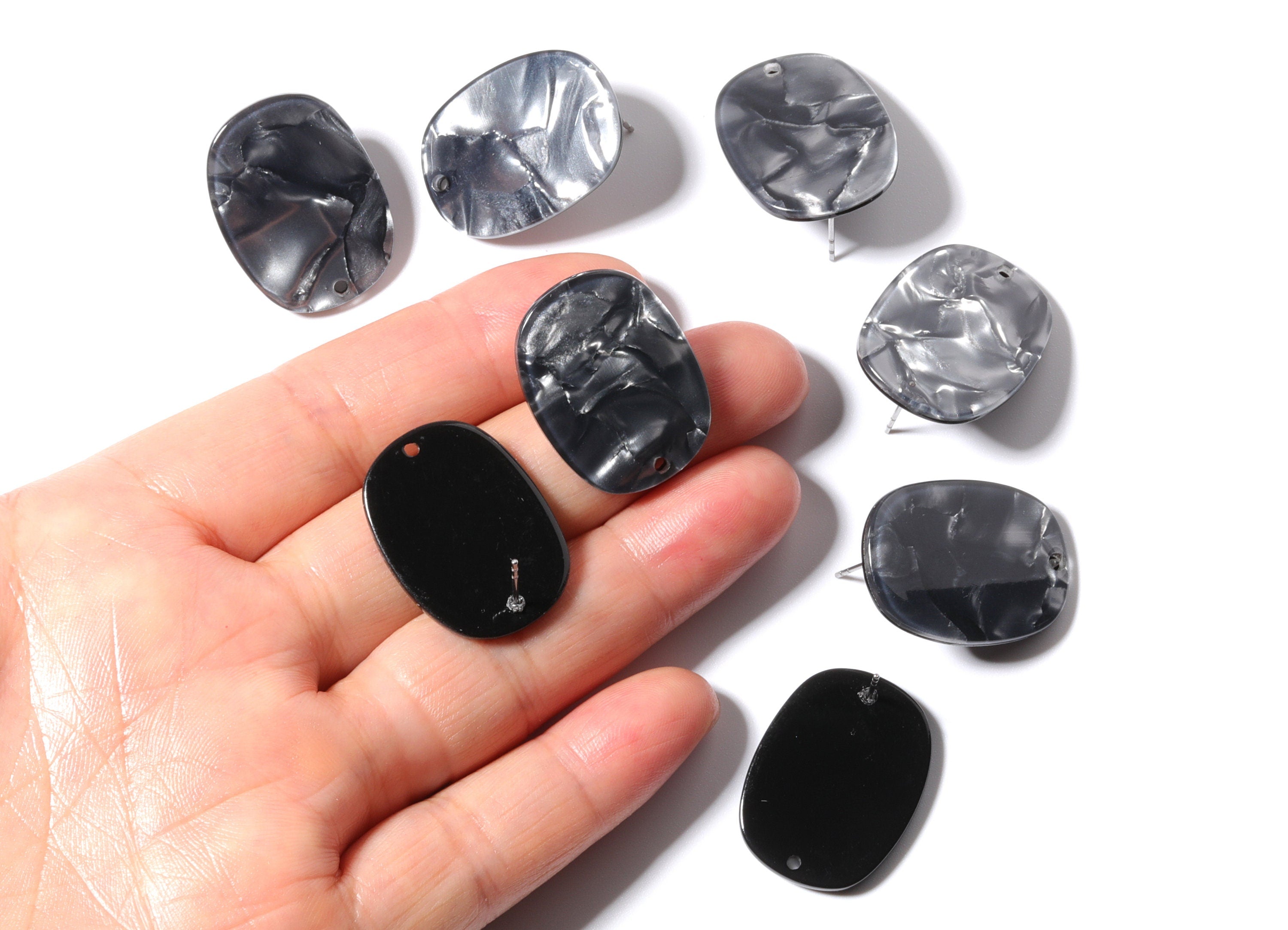 Acetate Oval Post Charms - Earring Stud - Oval Earrings - Earring Findings - Jewelry Supplies - Color Code: A81 - 26x19x2.6mm- AC1002BL - DOMEDBAZAAR