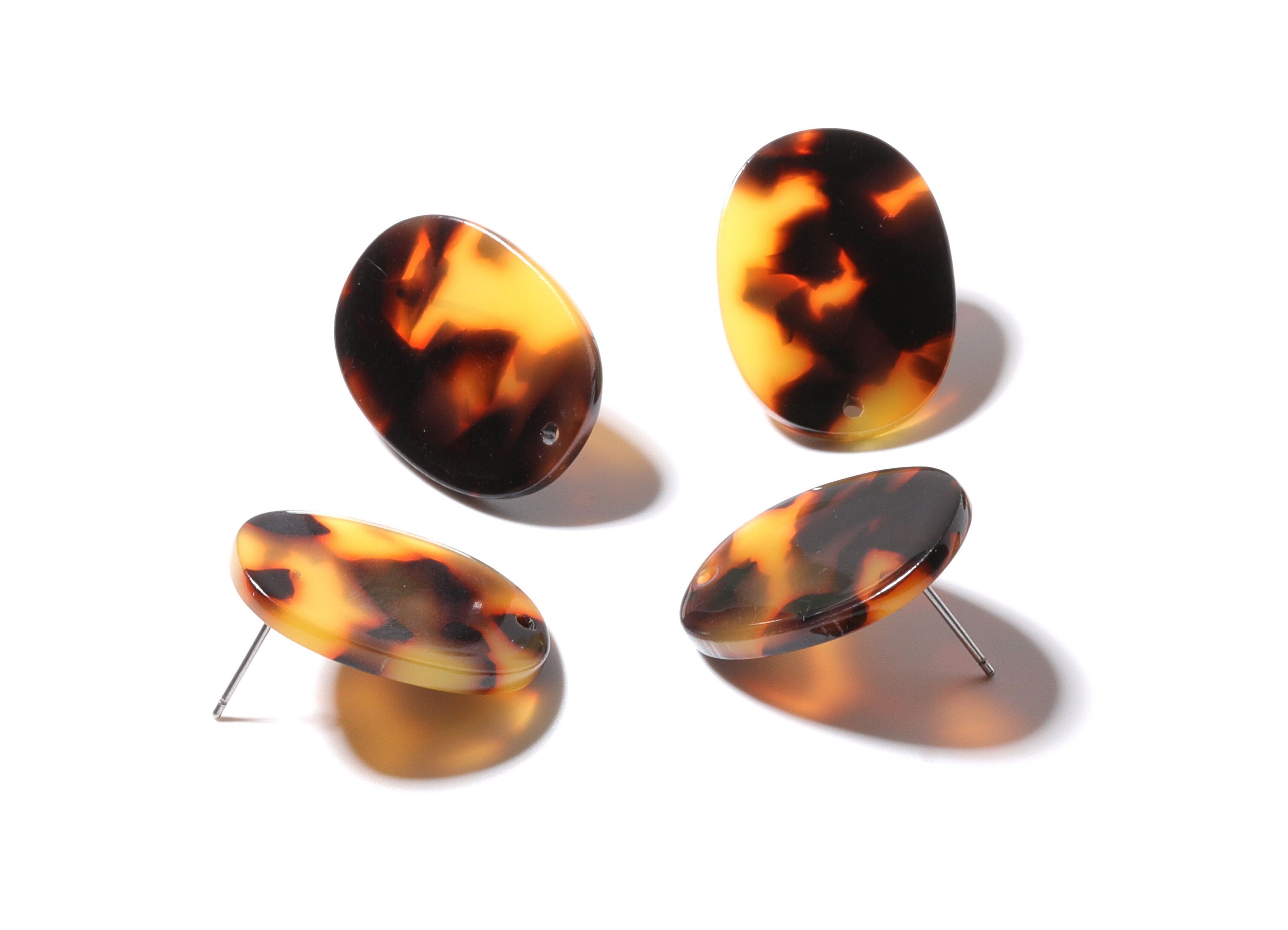 Acetate Oval Post Charms - Tortoise Shell Earring Studs - Oval Earrings - Jewelry Making Supplies - Color Code: A01 - 26x19x2.6mm- AC1002X - DOMEDBAZAAR